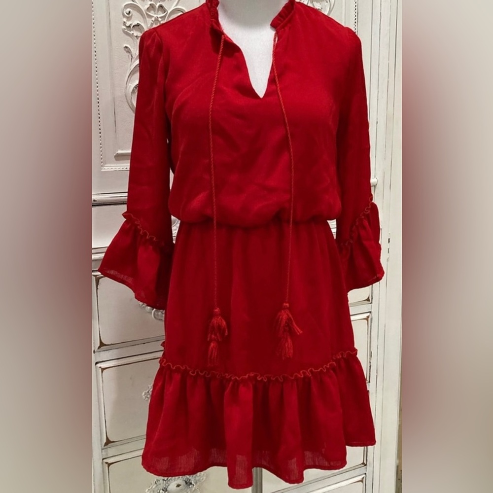 CITY TRIANGLES Red 3/4 Bell Sleeve Short Dress Size M